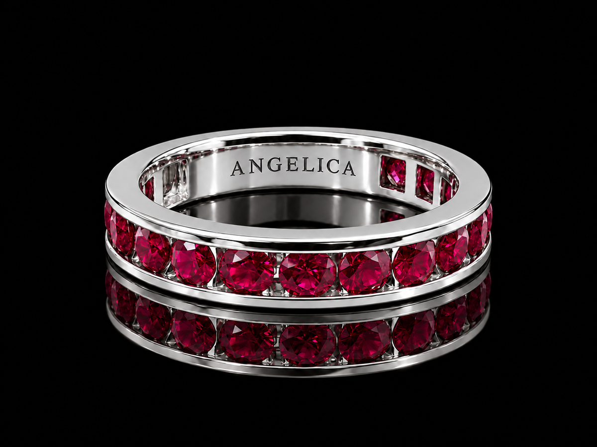Mozambique Pigeon Blood Ruby Three-Quarter Eternity Band – 2.17 CTW Angelica Jewellers