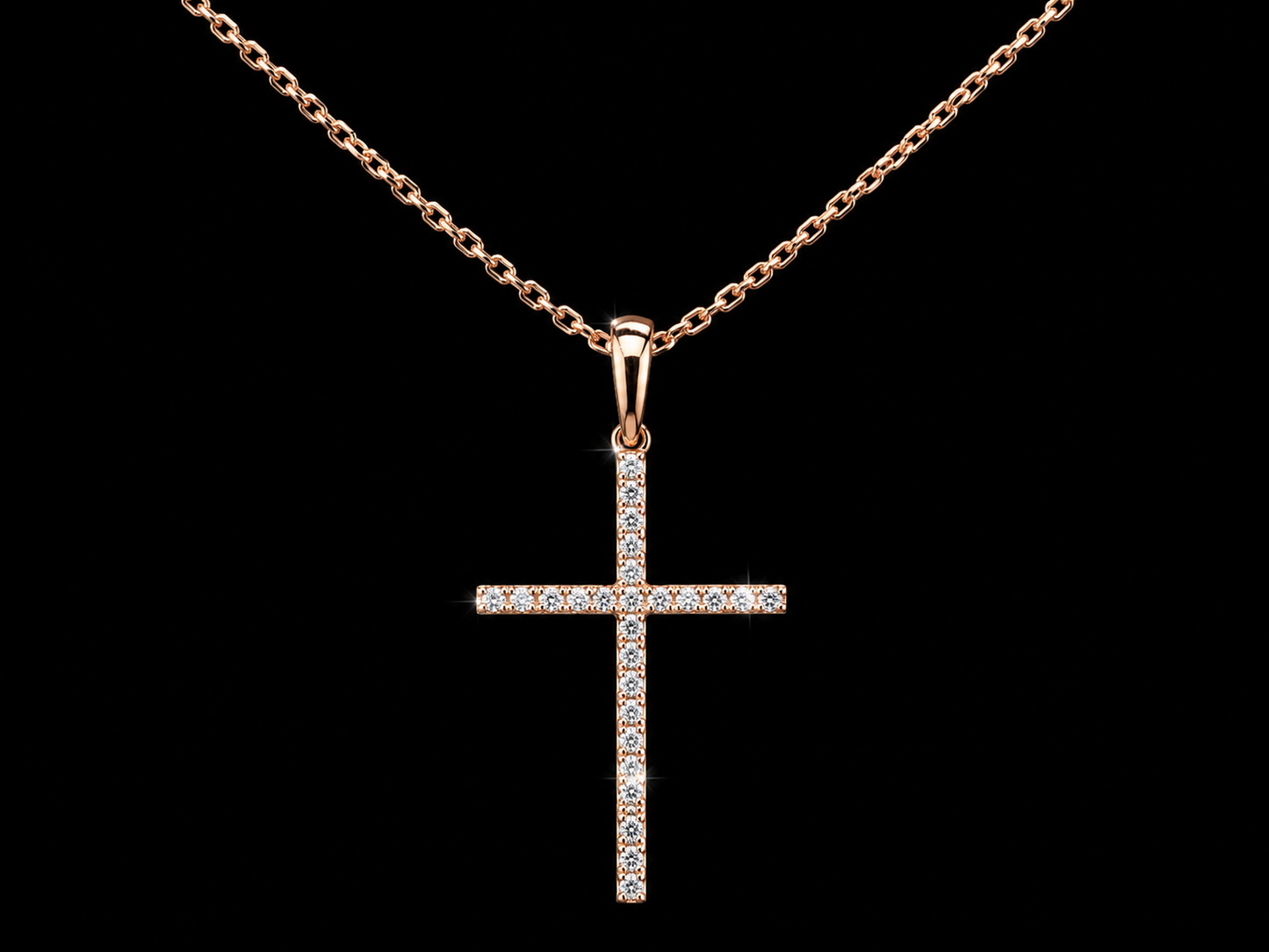 14K Rose Gold Diamond Cross Pendant Necklace Angelica Jewellers