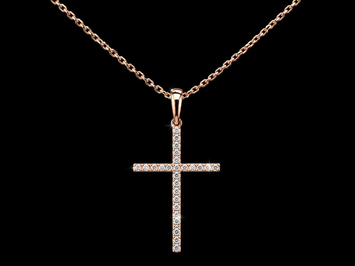 14K Rose Gold Diamond Cross Pendant Necklace Angelica Jewellers