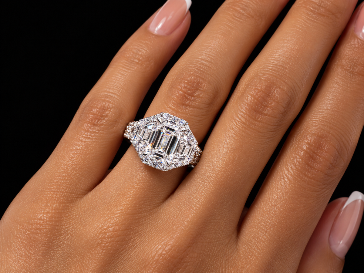 4.00 CTW Emerald-Cut Lab-Grown Diamond Engagement Ring – 14K White Gold