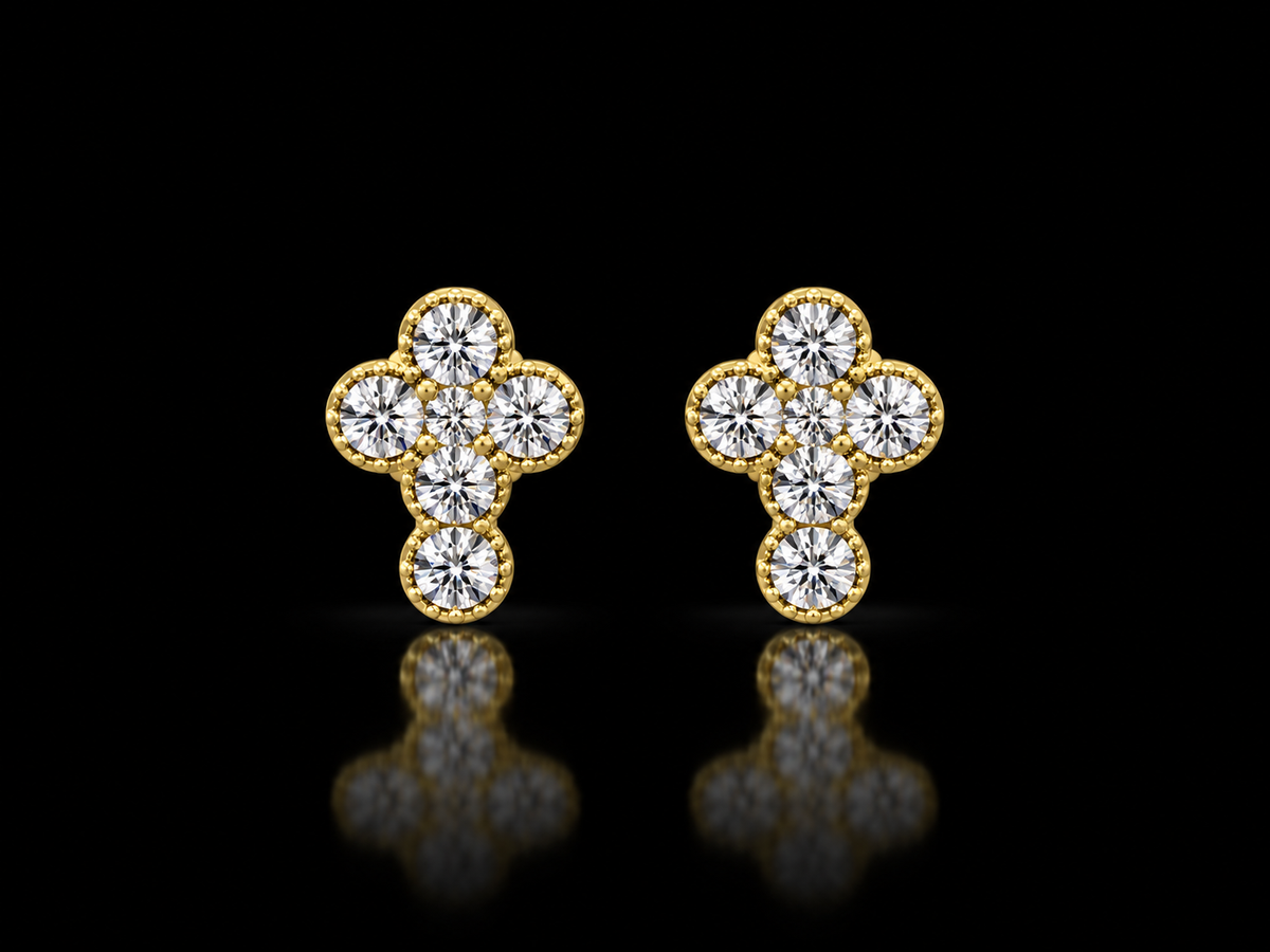 14K Yellow Gold 0.48 CT Natural Diamond Cross Stud Earrings – Angelica Jewellers