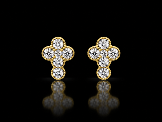 14K Yellow Gold 0.48 CT Natural Diamond Cross Stud Earrings – Angelica Jewellers