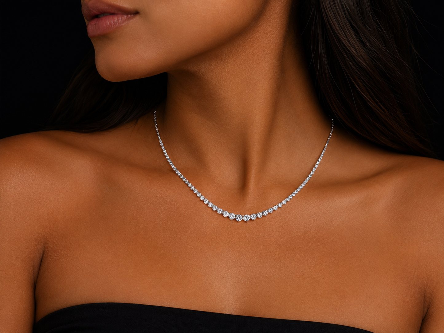 14K Gold Graduated Diamond Tennis Necklace