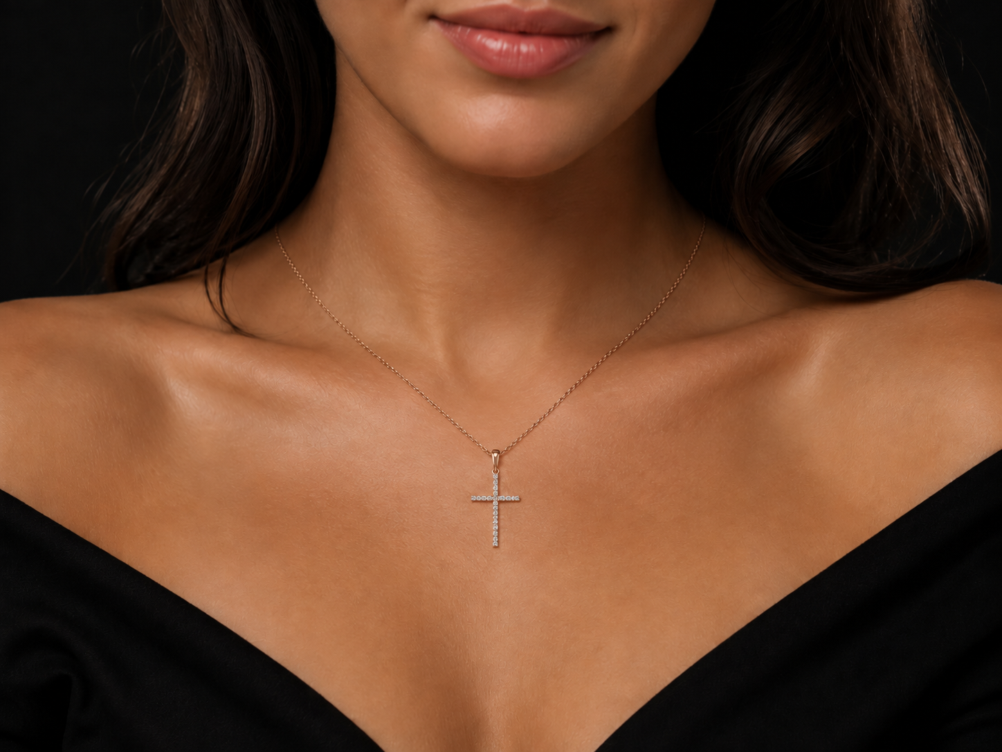 14K Rose Gold Diamond Cross Pendant Necklace Angelica Jewellers