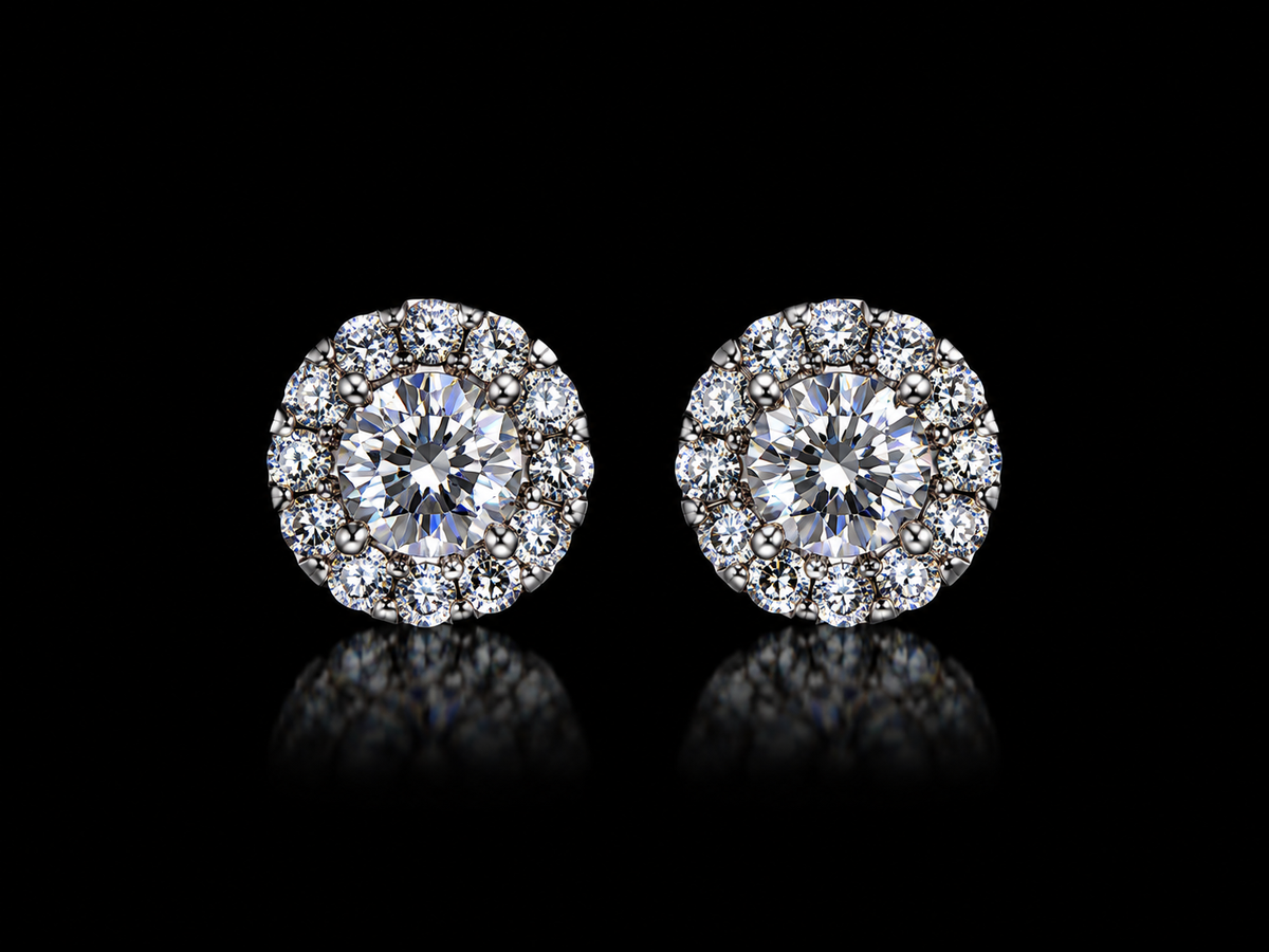 14K White Gold Natural Diamond Halo Stud Earrings – 0.46 CT | 6mm
