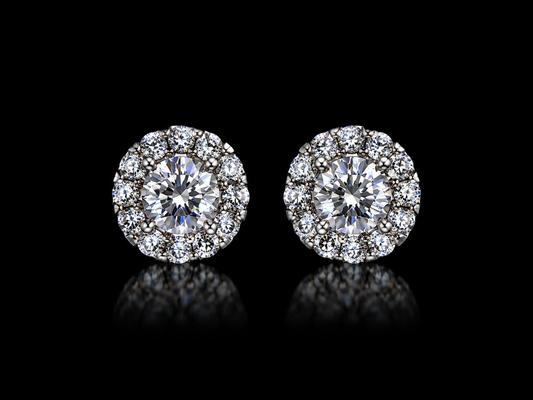 14K White Gold Natural Diamond Halo Stud Earrings – 0.46 CT | 6mm