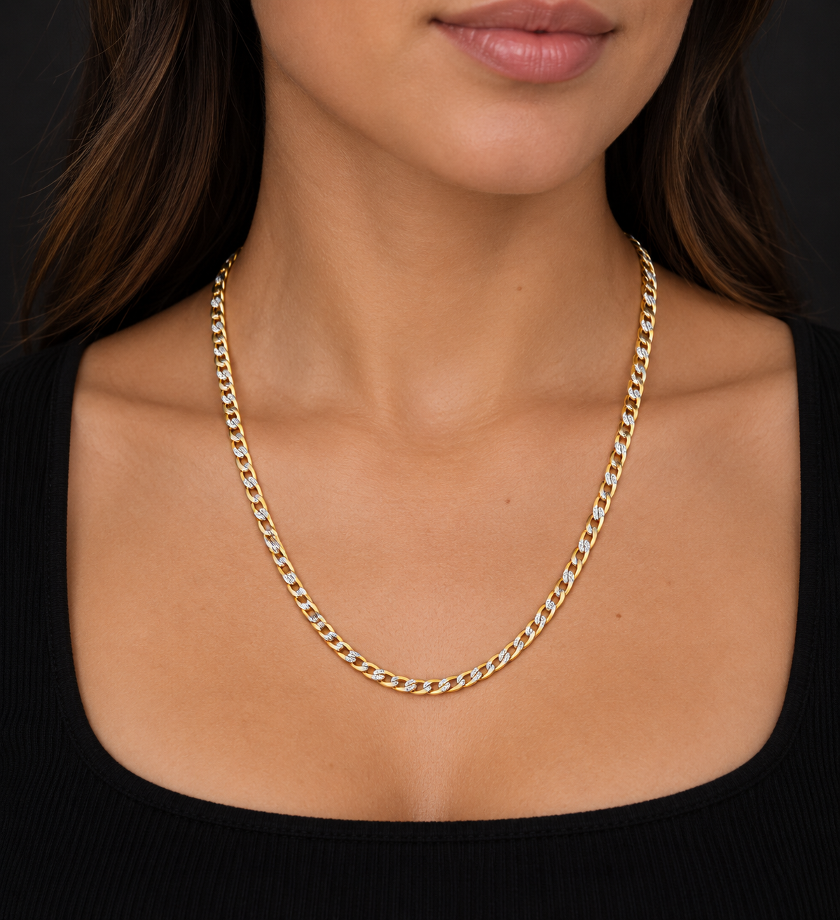 14k Two-Tone Diamond-Cut Curb Chain – 4.50mm