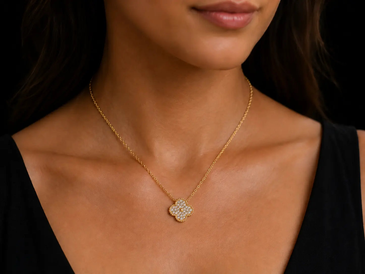 14K Yellow Gold Diamond Clover Necklace | 0.37 CTW Natural SI/VS Diamonds Angelica Jewellers