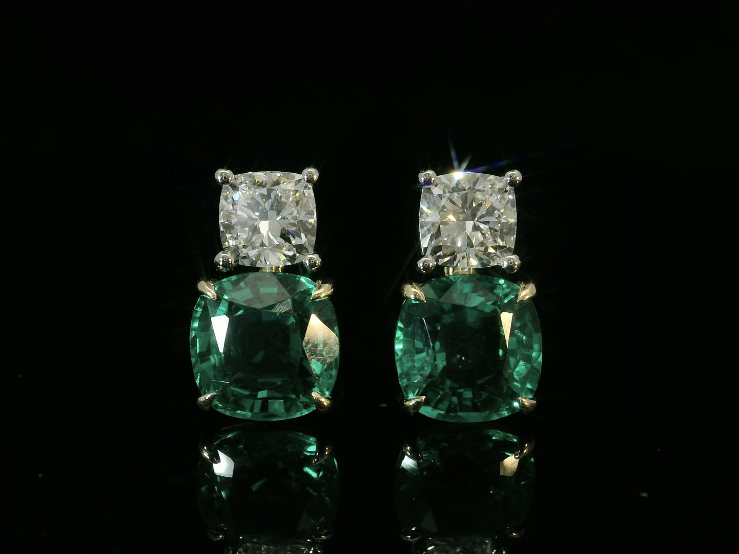 18K AND PLATINUM EMERALD AND DIAMOND EARRINGS