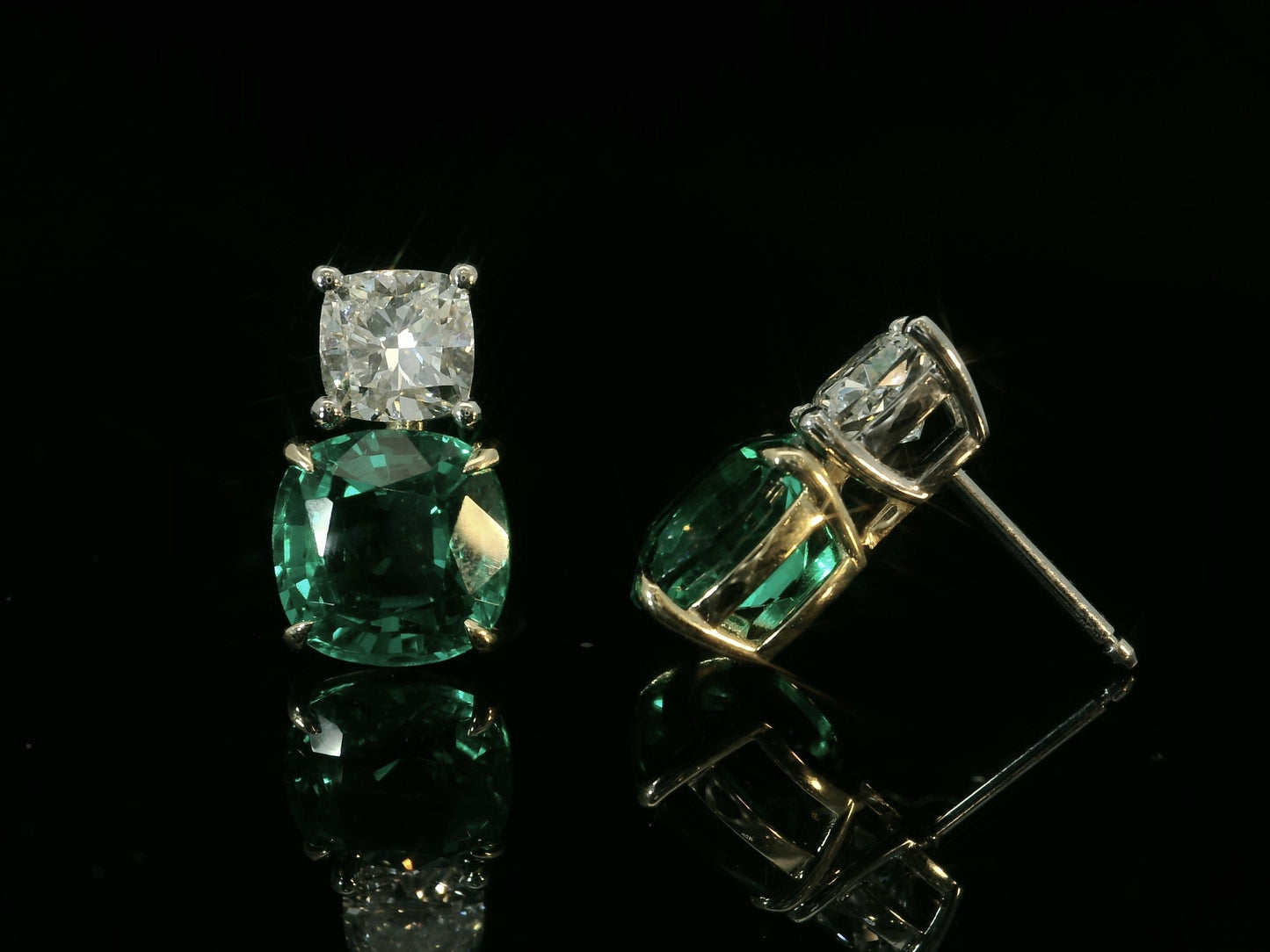 18K AND PLATINUM EMERALD AND DIAMOND EARRINGS