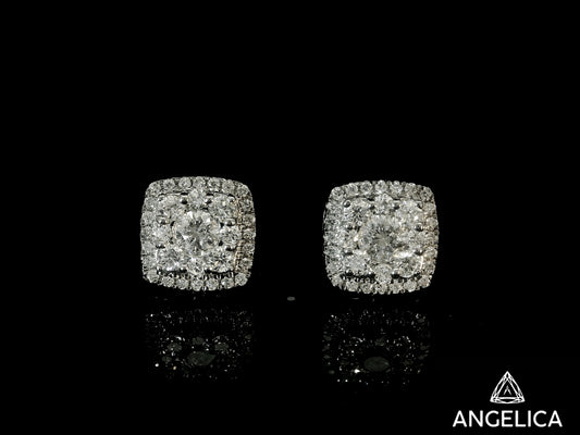 14K WHITE GOLD DIAMOND EARRINGS 7MM