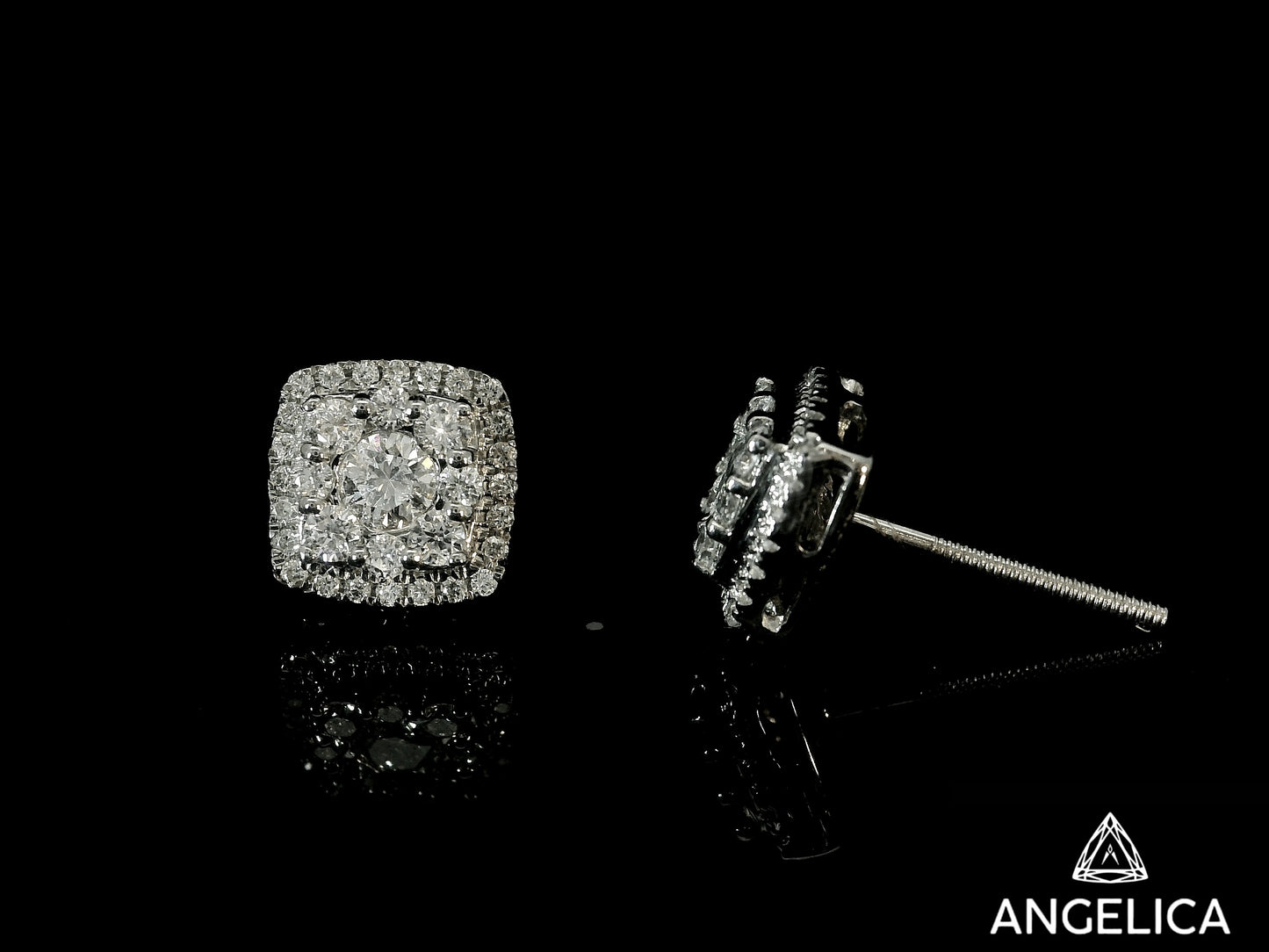14K WHITE GOLD DIAMOND EARRINGS 7MM