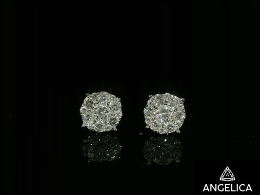 14K WHITE GOLD DIAMOND EARRINGS 6 MM