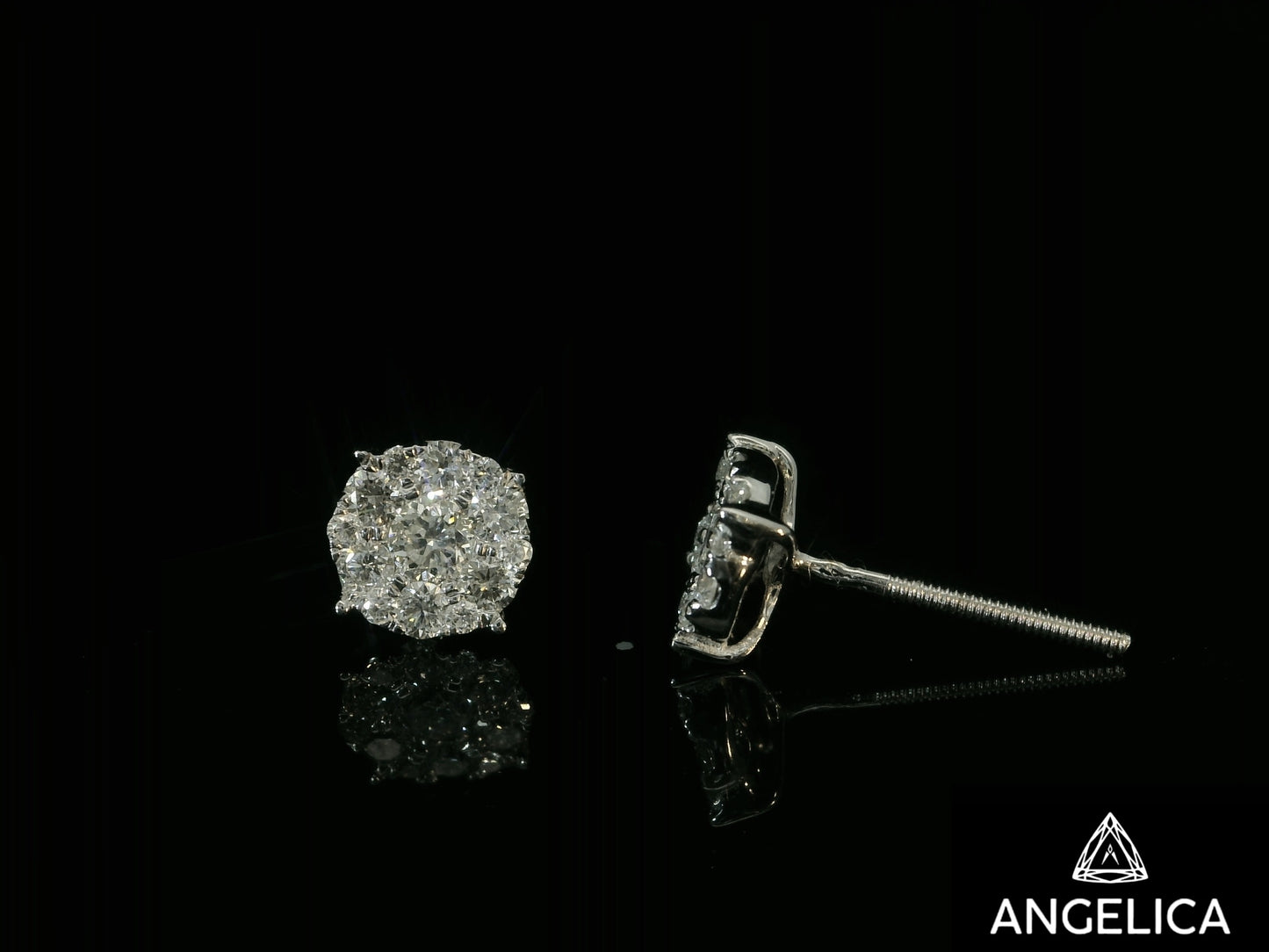 14K WHITE GOLD DIAMOND EARRINGS 6 MM