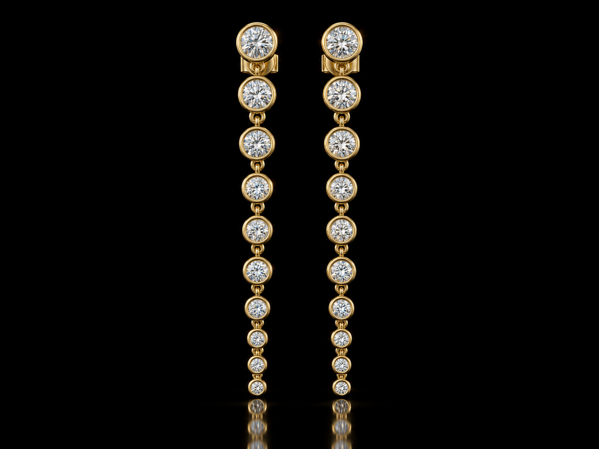 Graduated bezel-set lab-grown diamond drop earrings in yellow gold