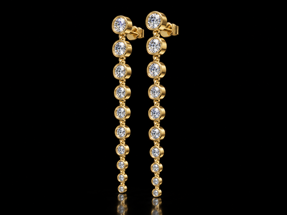 Graduated bezel-set lab-grown diamond drop earrings in yellow gold — alternate view
