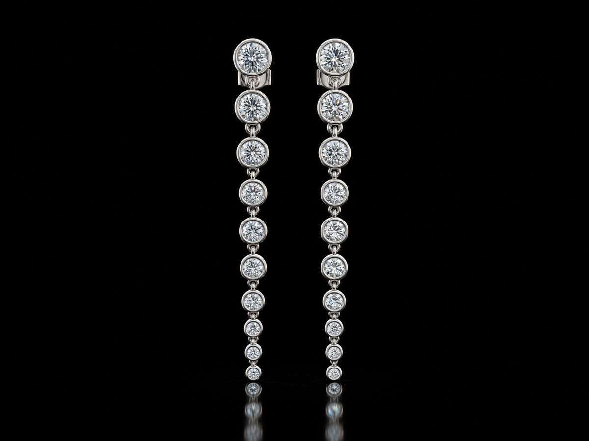 Graduated bezel-set lab-grown diamond drop earrings in white gold