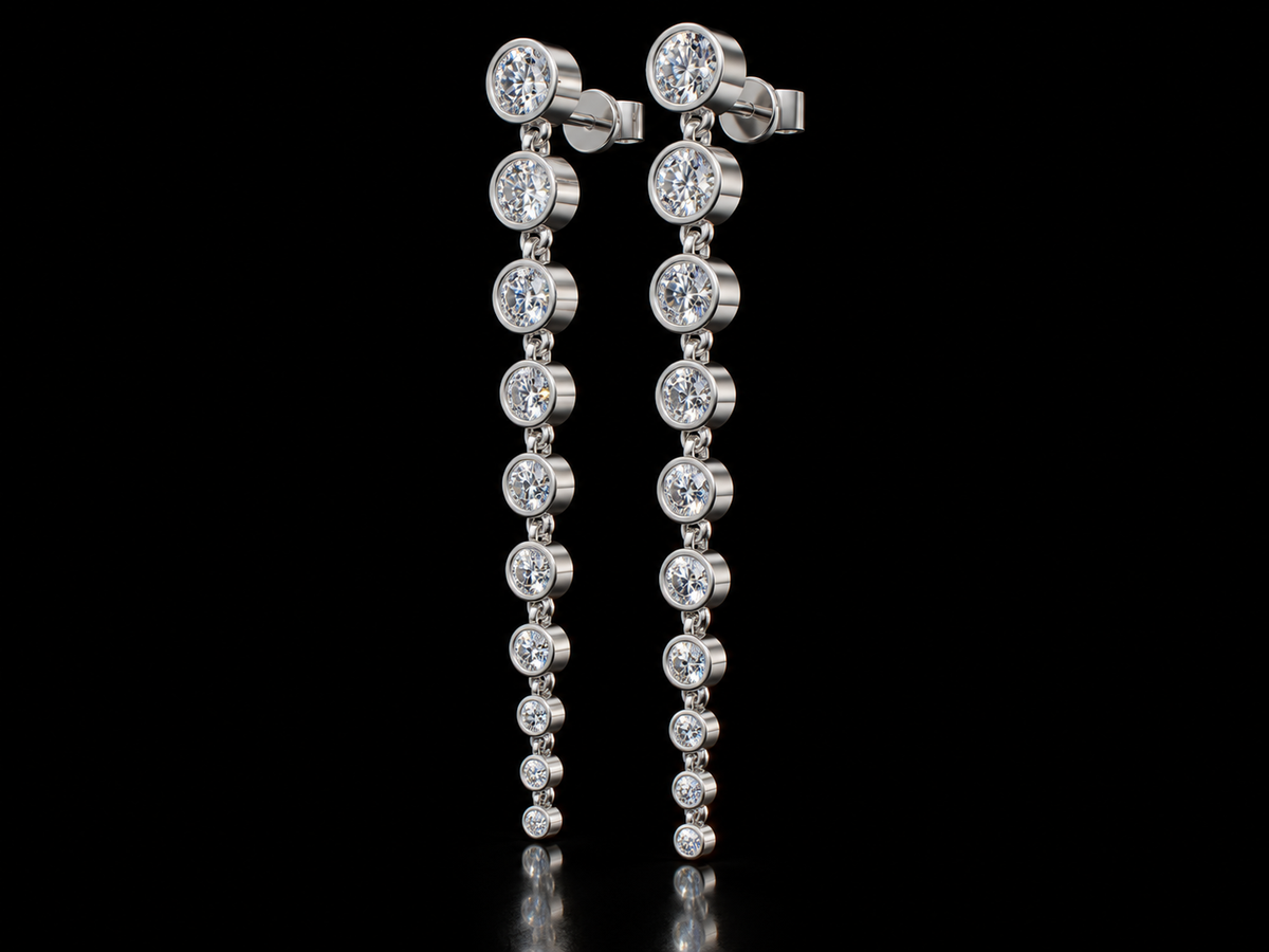 Graduated bezel-set lab-grown diamond drop earrings in white gold — alternate view