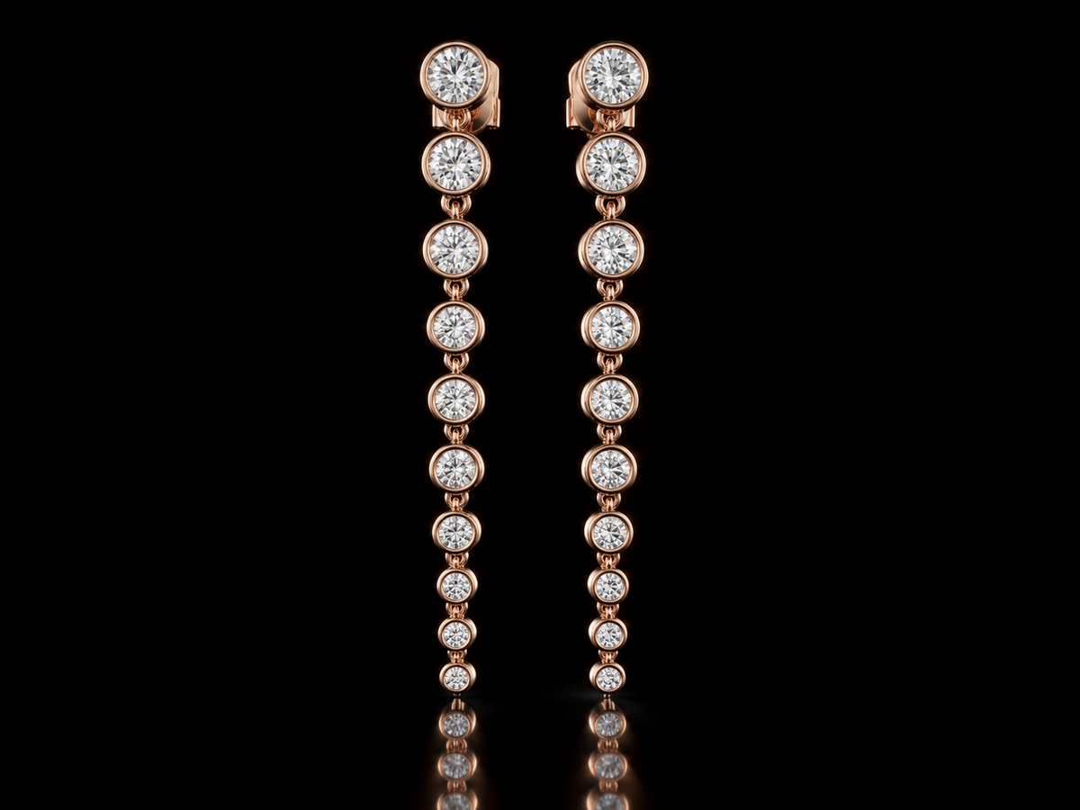 Graduated bezel-set lab-grown diamond drop earrings in rose gold