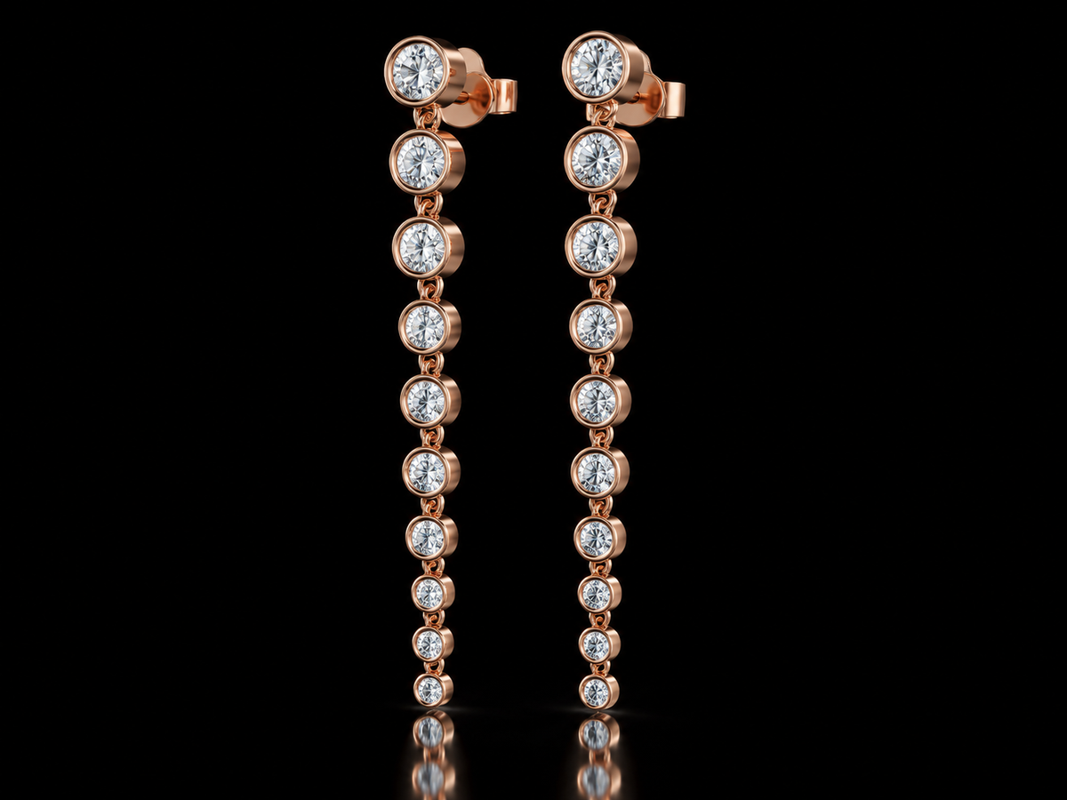 Graduated bezel-set lab-grown diamond drop earrings in rose gold — alternate view