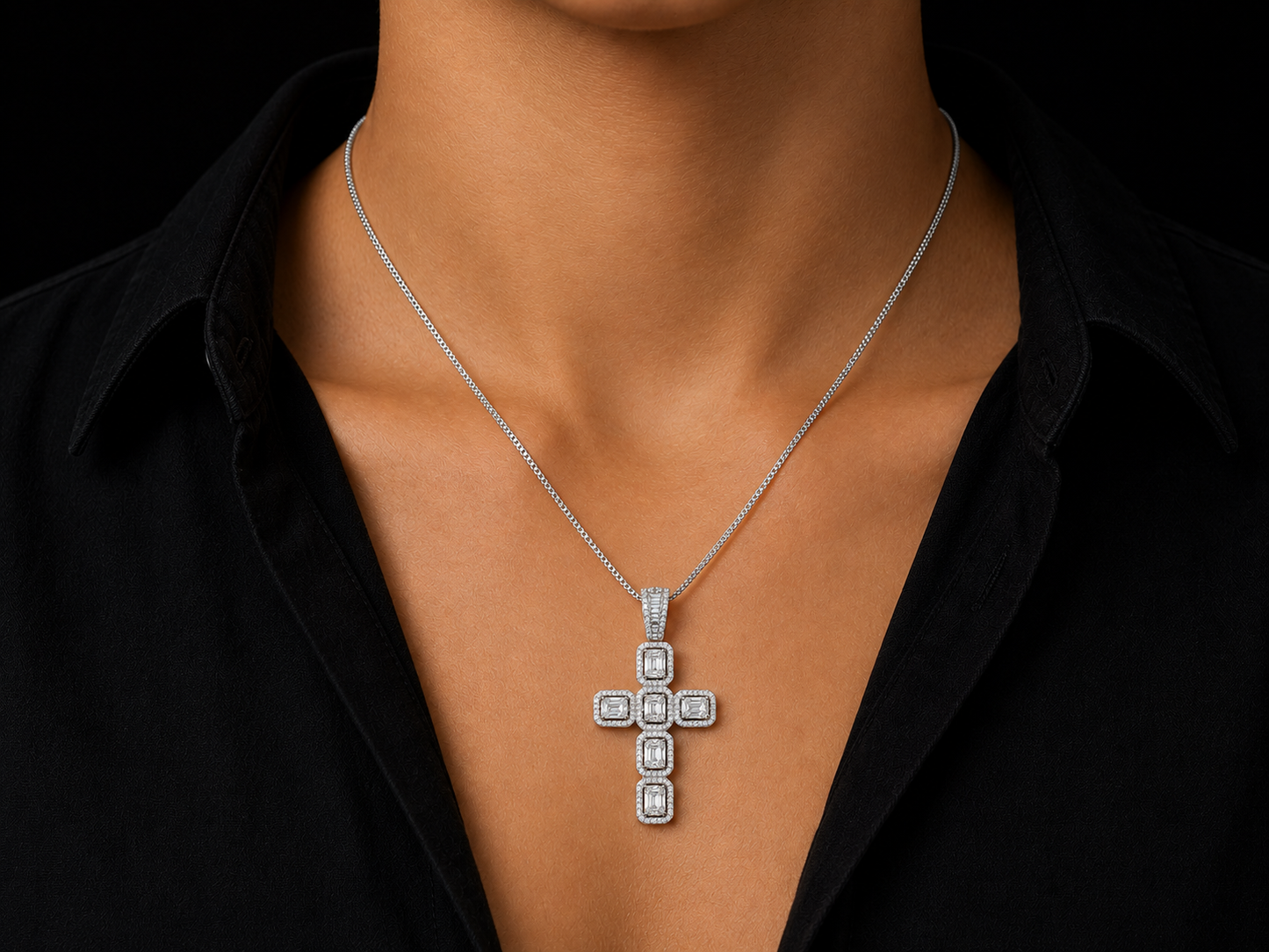 14K Gold Baguette Diamond Cross Pendant Angelica Jewellers