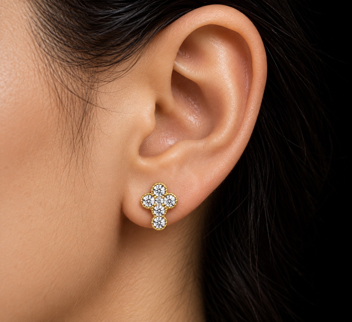 14K Yellow Gold 0.48 CT Natural Diamond Cross Stud Earrings – alternate view