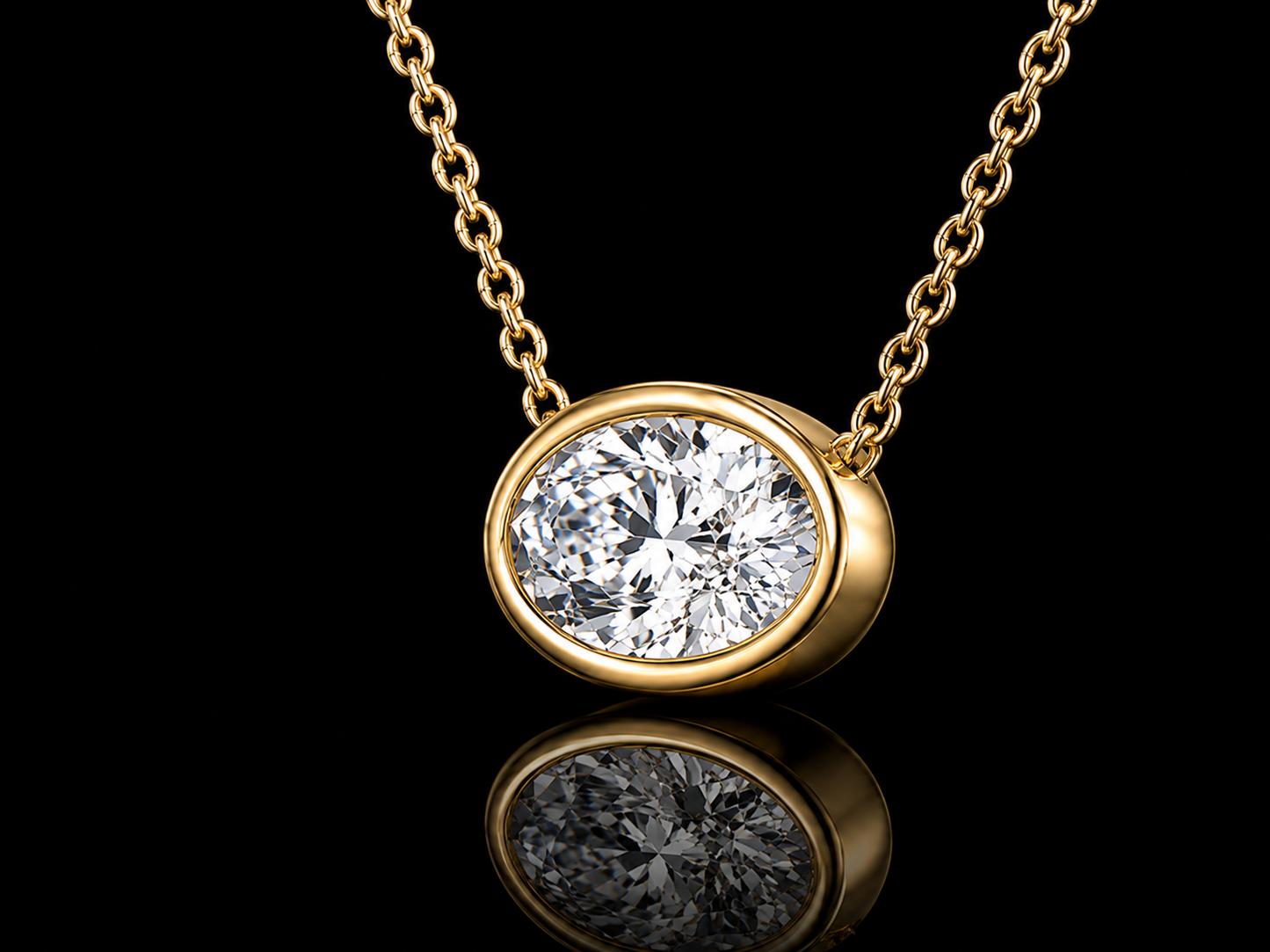Oval Lab-Grown Diamond Bezel Solitaire Necklace – E VVS2 | 14K Gold | 17" Forza Chain