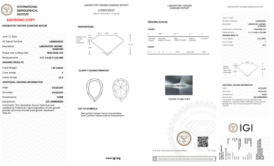 LAB GROWN DIAMOND -IGI CERTIFIED- 1.23CT PEAR ROSE CUT E VS2 Angelica Jewellers