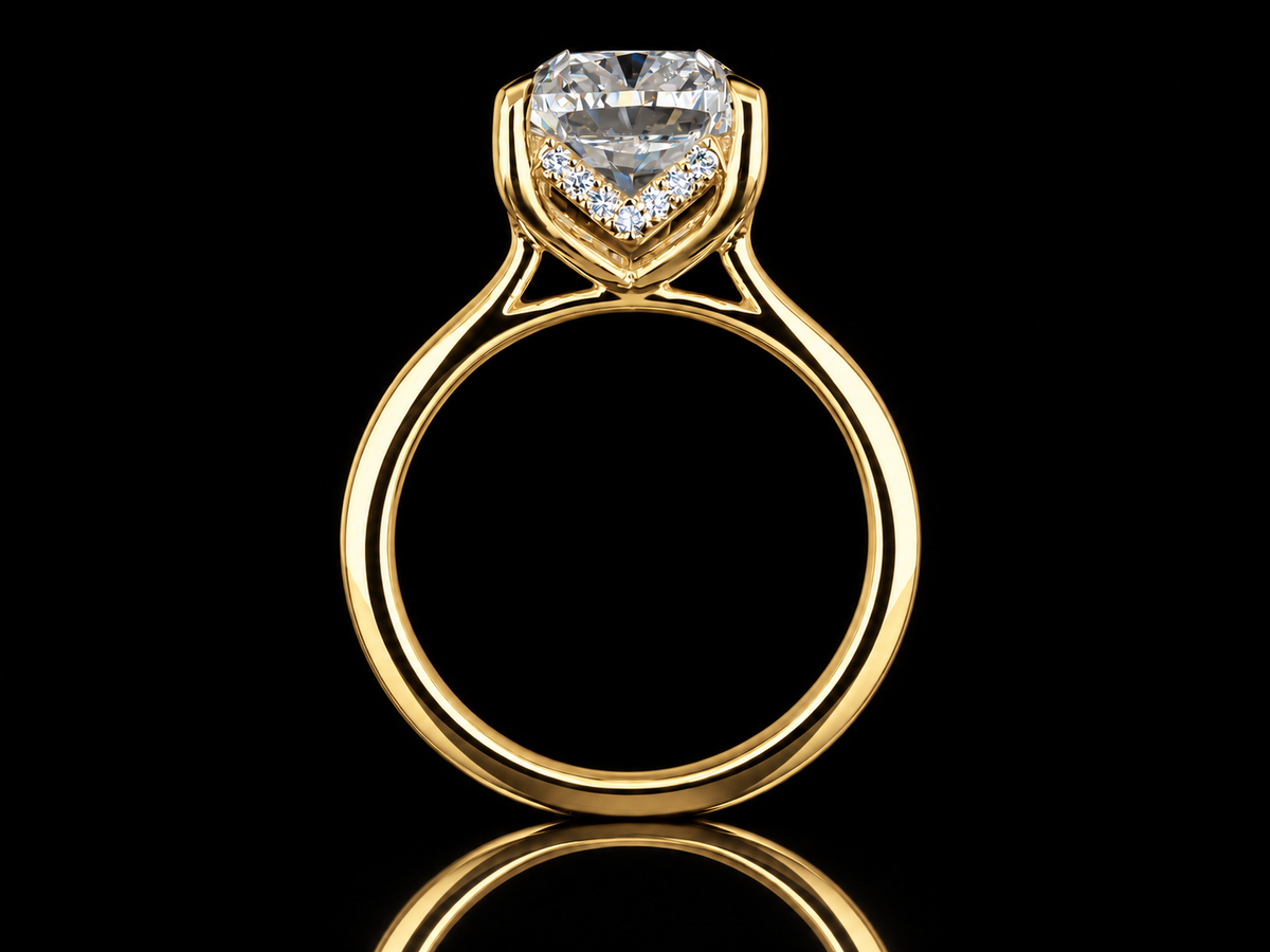 IGI-Certified Cushion Cut Diamond Engagement Ring with Hidden Chevron Halo