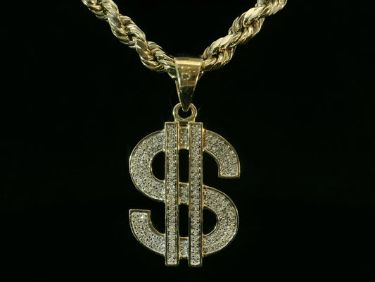 10K YELLOW GOLD DIAMOND MONEY SIGN PENDANT