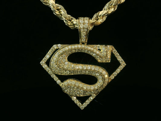 10K YELLOW GOLD DIAMOND SUPERMAN PENDANT