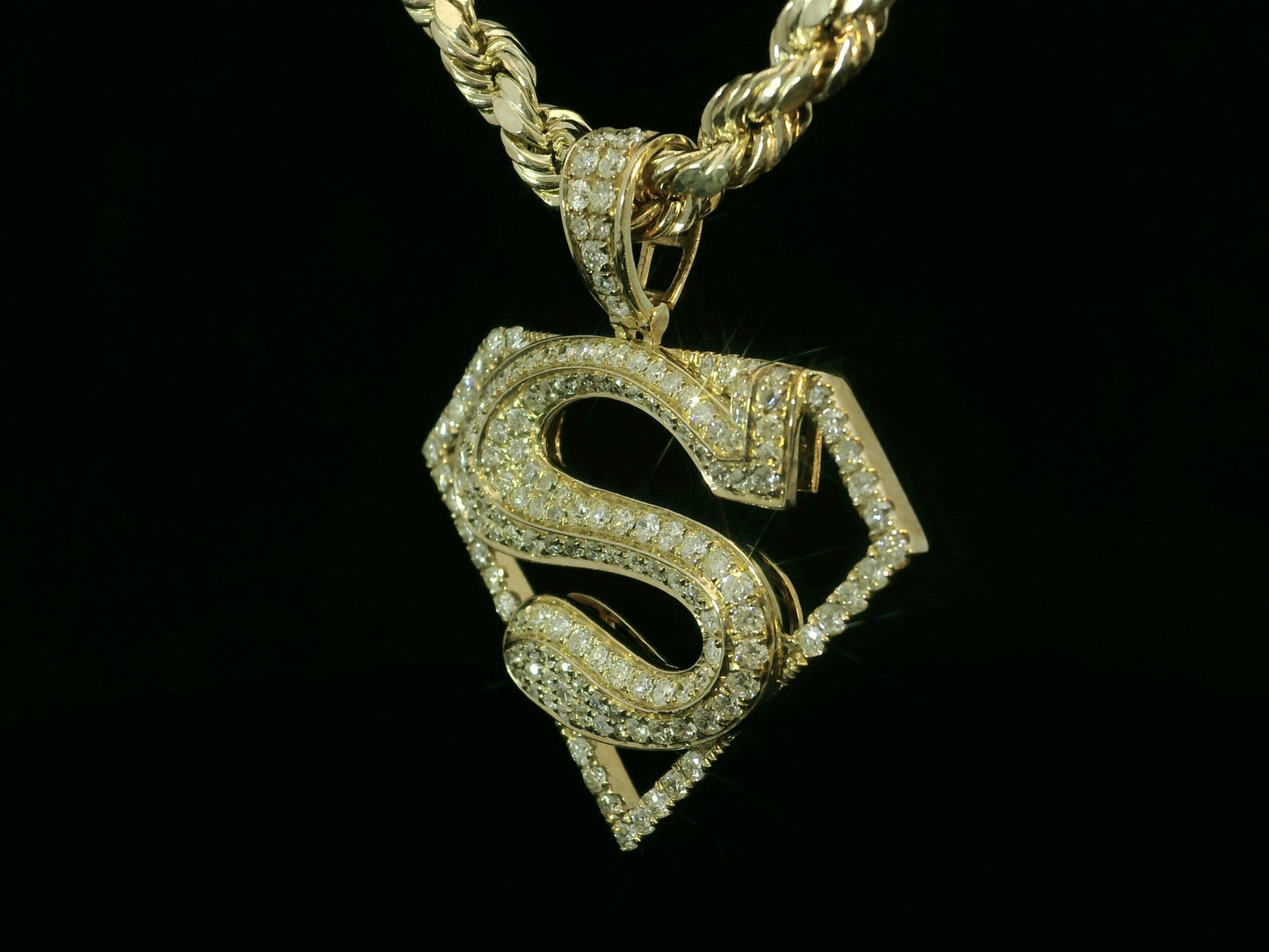 10K YELLOW GOLD DIAMOND SUPERMAN PENDANT