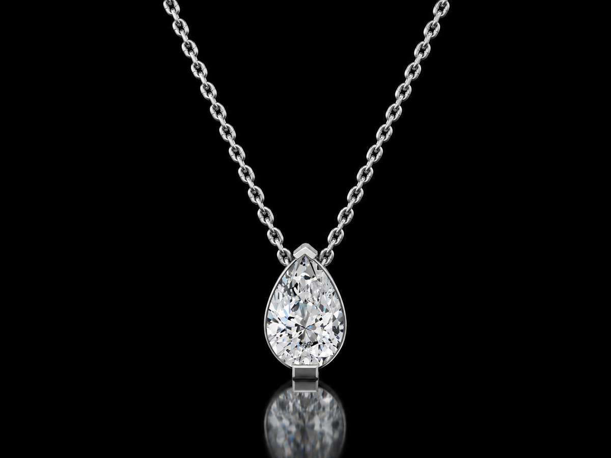 Pear-cut lab-grown diamond solitaire pendant necklace in white gold