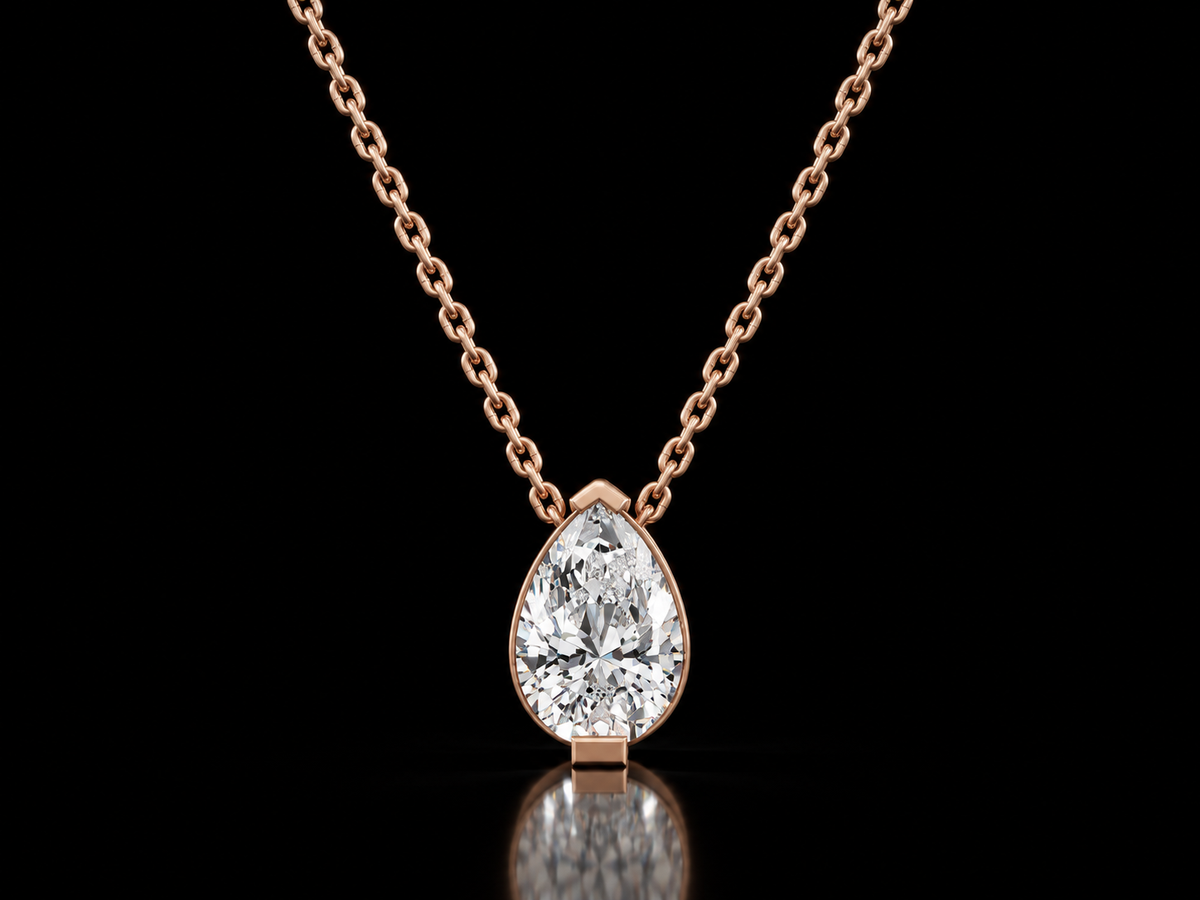 Pear-cut lab-grown diamond solitaire pendant necklace in rose gold