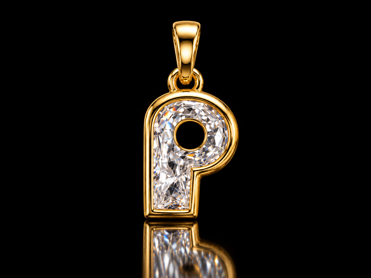 Initial P single-stone lab-grown diamond pendant necklace in 14K yellow gold