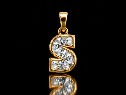 Initial S single-stone lab-grown diamond pendant necklace in 14K yellow gold