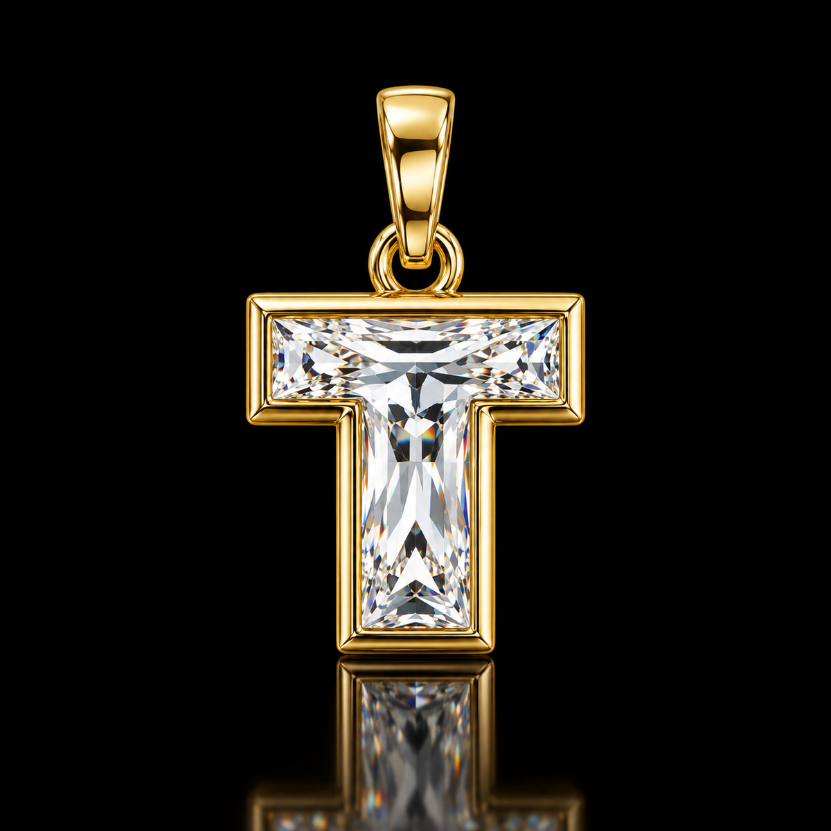 Initial T single-stone lab-grown diamond pendant necklace in 14K yellow gold