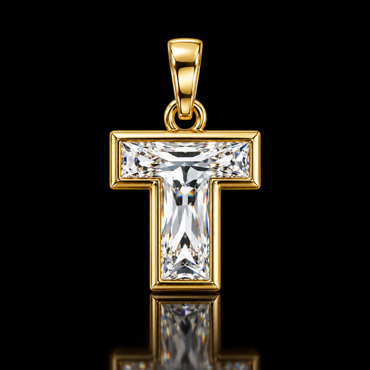 Initial T single-stone lab-grown diamond pendant necklace in 14K yellow gold