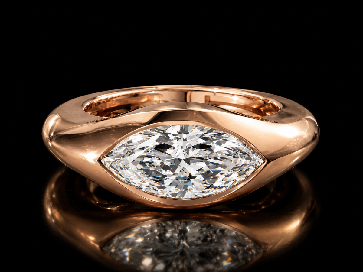 East-west marquise lab-grown diamond signet ring in rose gold