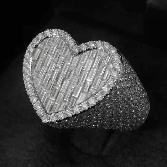 BAGUE COEUR EN OR BLANC 10K 6,40CT DE DIAMANTS EN VVS F+