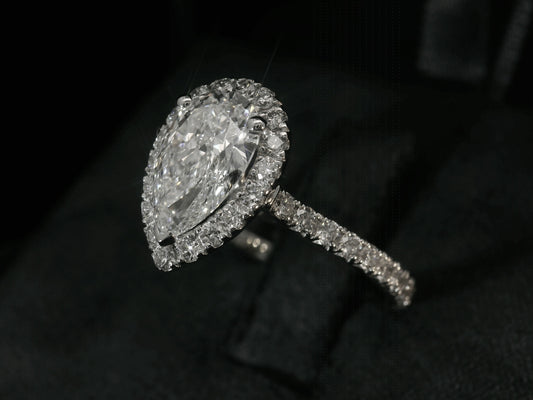 14K WHITE GOLD LAB PEAR SHAPE ENGAGEMENT RING 2.15CT