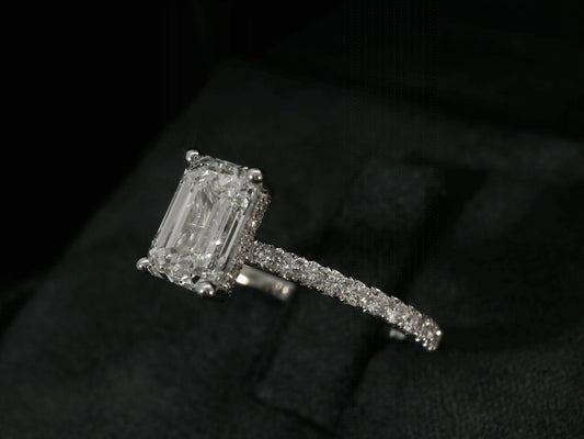 14K WHITE GOLD LAB DIAMOND EMERALD CUT ENGAGEMENT RING 1.97CT