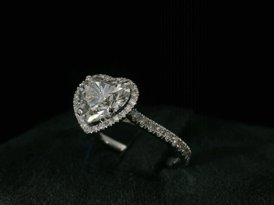 14K WHITE GOLD LAB HEART SHAPE ENGAGEMENT RING 2.54CT