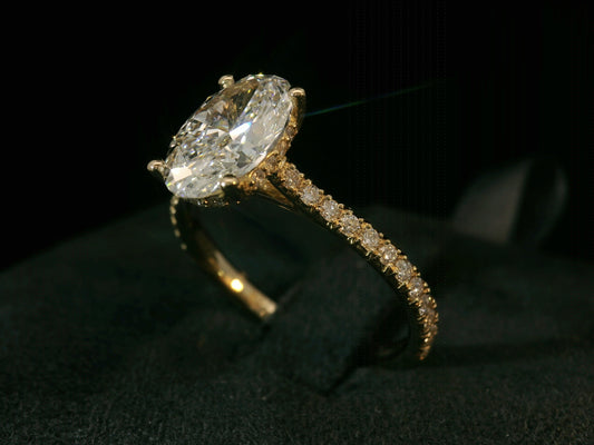 18K YELLOW GOLD LAB DIAMOND OVAL CUT ENGAGEMENT RING 2.54CT