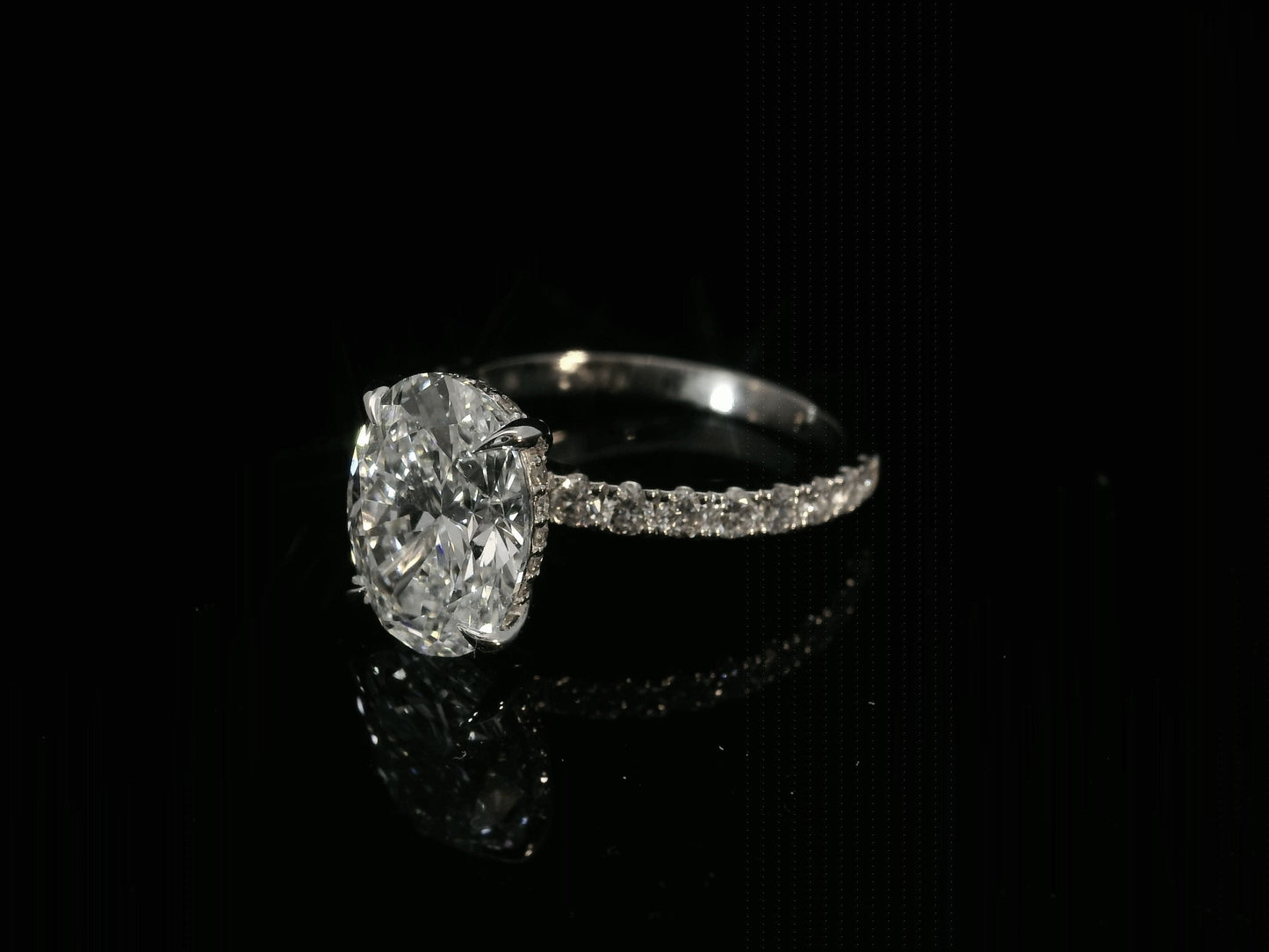 14K WHITE GOLD LAB DIAMOND OVAL CUT ENGAGEMENT RING 3.61CT