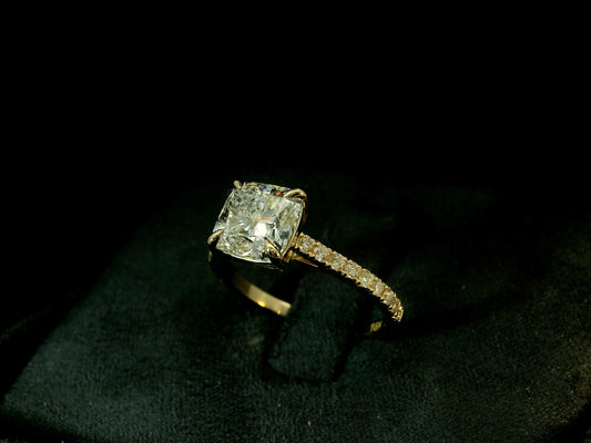 18K YELLOW GOLD LAB DIAMOND CUSHION CUT ENGAGEMENT RING 2.32CT