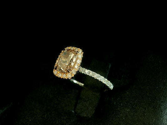 PLATINUM & 14K FANCY PINK LAB DIAMOND CUSHION CUT ENGAGEMENT RING 2.04CT