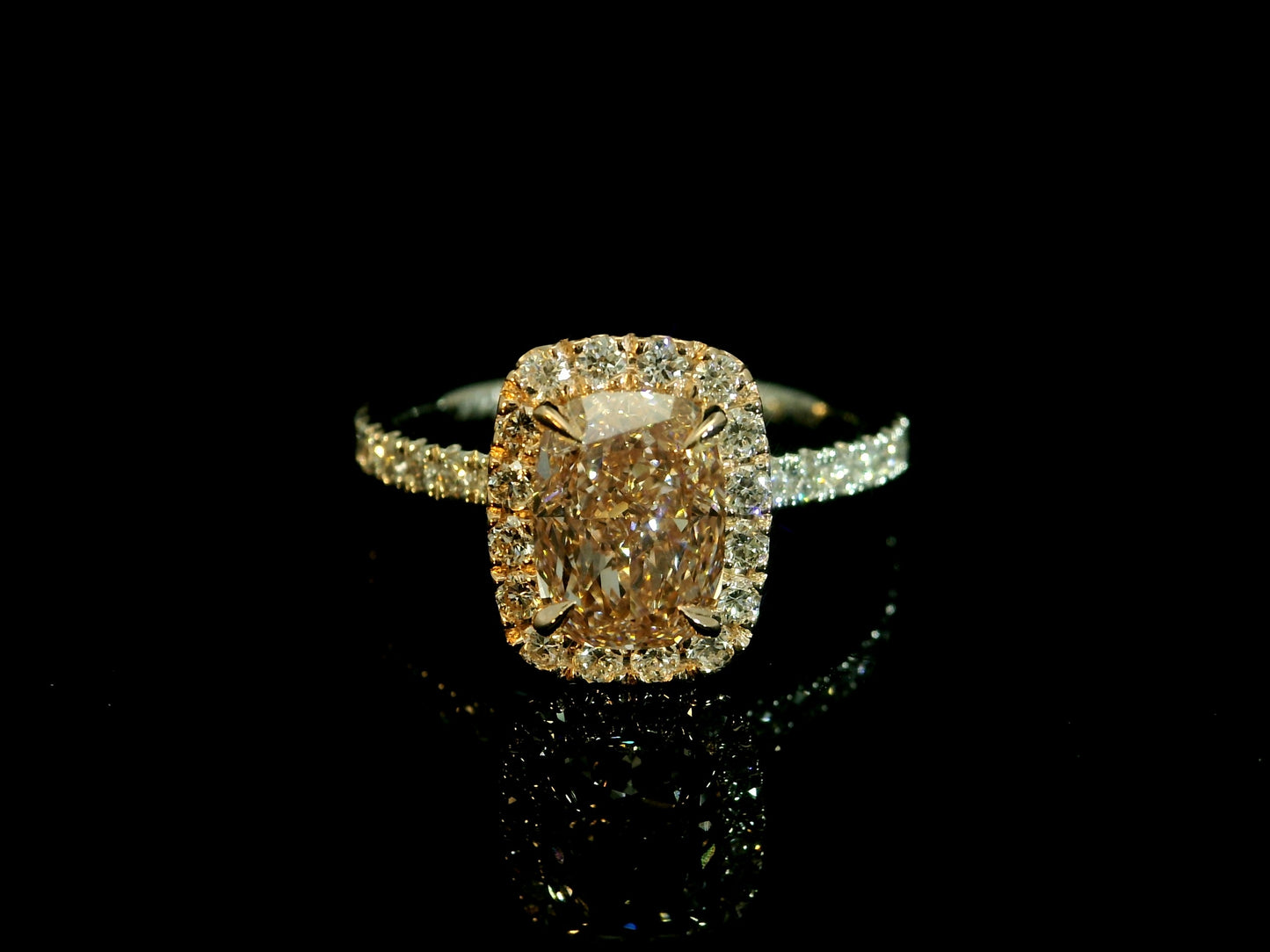 PLATINUM & 14K FANCY PINK LAB DIAMOND CUSHION CUT ENGAGEMENT RING 2.04CT