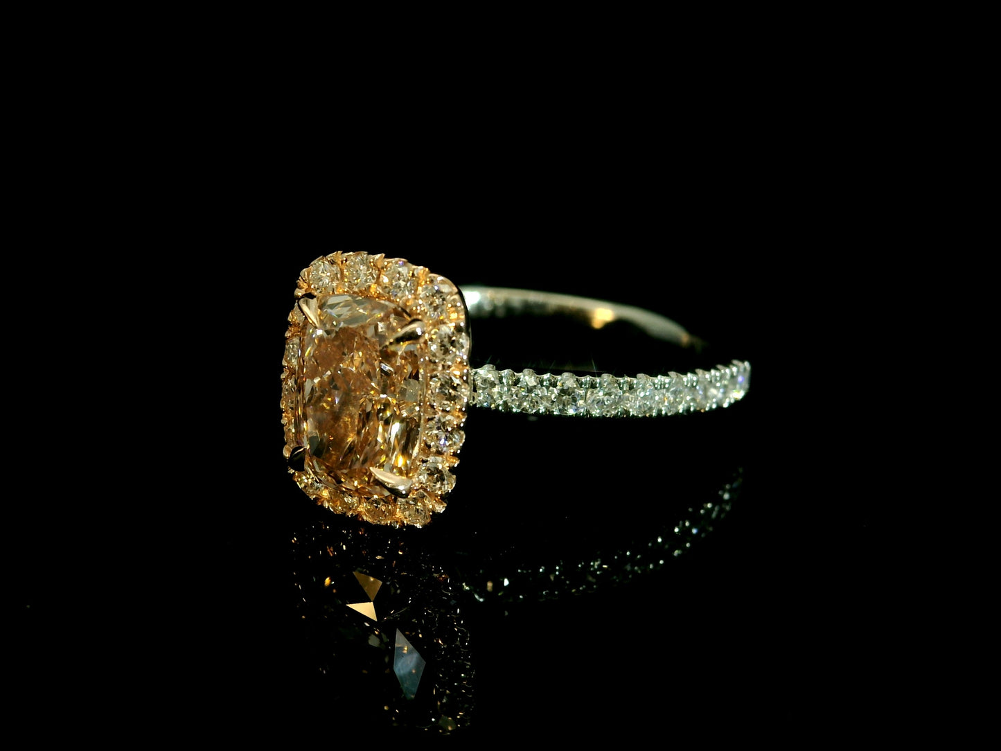 PLATINUM & 14K FANCY PINK LAB DIAMOND CUSHION CUT ENGAGEMENT RING 2.04CT