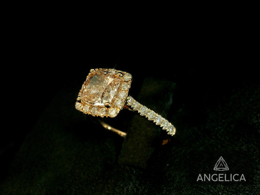 14K ROSE GOLD FANCY INTENSE PINK LAB DIAMOND CUSHION CUT ENGAGEMENT RING